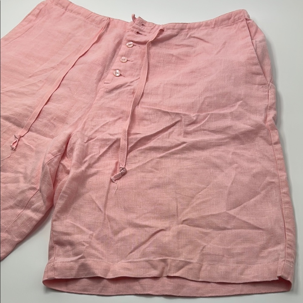 Chadwicks Women's Linen‎ Shorts 16 Pink Buttons Coastal beach Drawstring Pockets